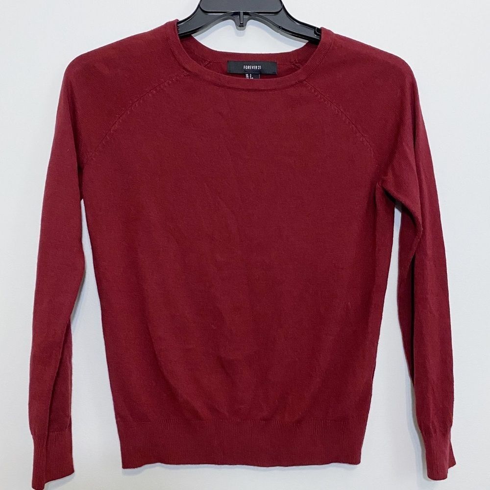 Forever 21 Burgundy Red Lightweight Long Sleeve Scoop Neck Sweater Size Small